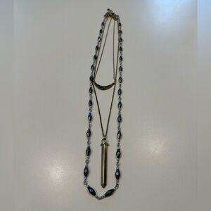 Lucky Brand Gold-Tone Layered Crescent & Bar Necklace with Blue Beads
